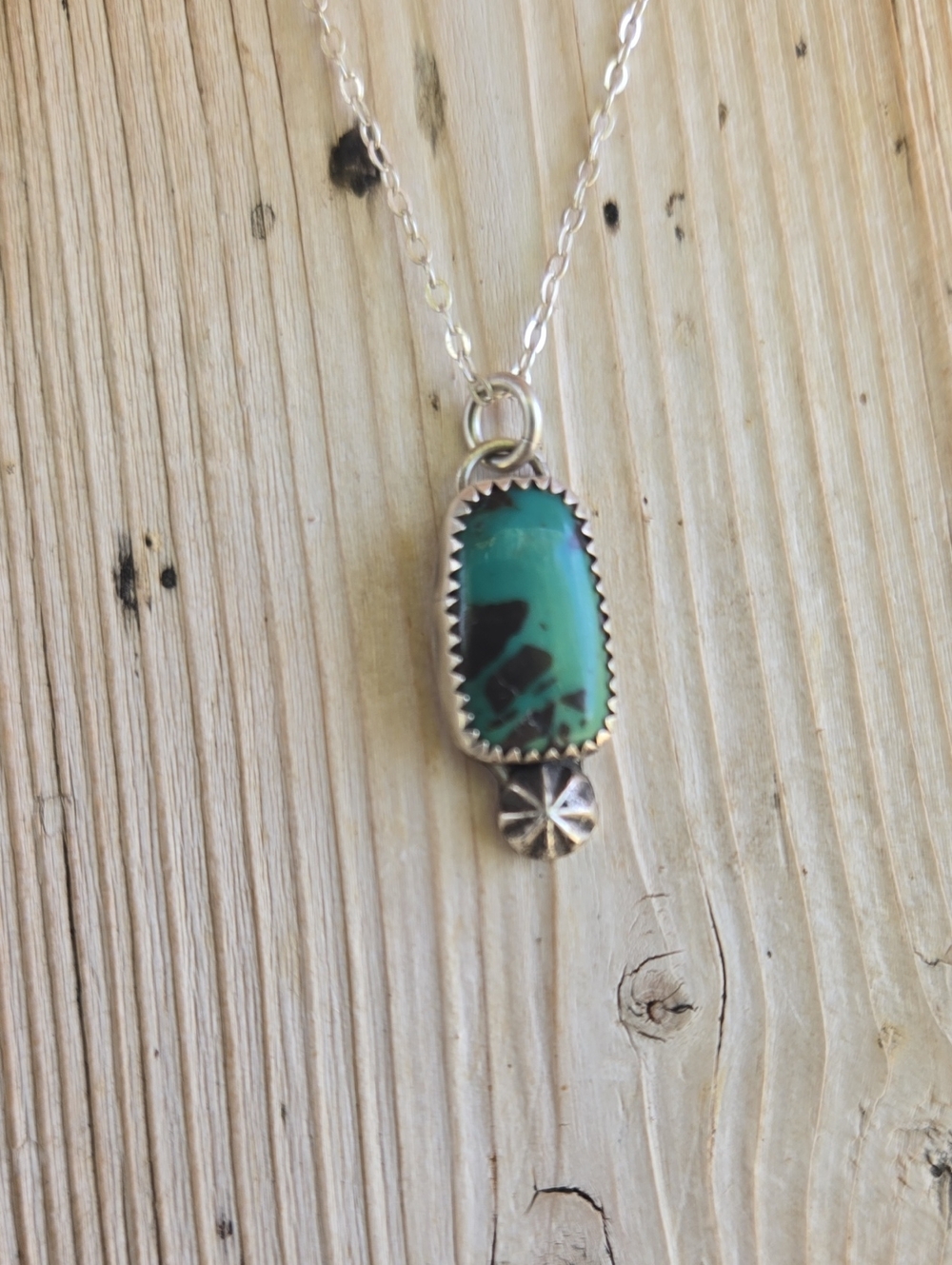 Turquoise Pendant Necklace 925 Sterling Silver - Green Turquoise With Blk Matrix